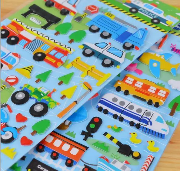 Cartoon Stickers Transportation Cars Airplane DIY Stickers Christmas Cartoon Bubble Stickers Toys YH1037