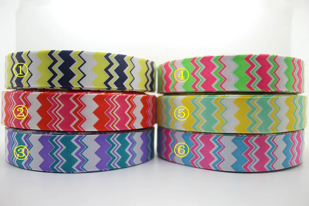 New 1''  6 colors chevron printed grosgrain ribbon Material diy party decoration wholesale Craft 25mm P767