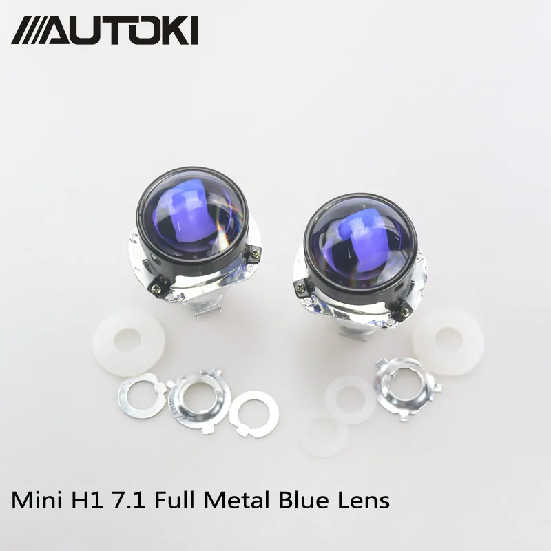 AUTOKI Car Styling Mini 2.5 inches HID Bi xenon Headlight Projector Blue Lens Retrofit DIY H7 H4 Headlamp Lenses, Use H1 Bulbs