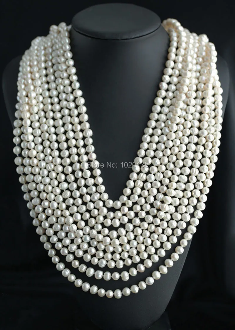 freshwater pearl near round white 7-8mm long necklace nature beads wholesale 240cm  FPPJ