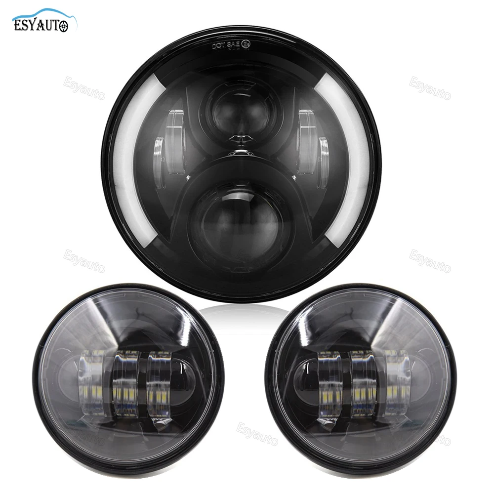 

Motorcycle 7inch LED Protection Headlight Angel eye White DRL Amber Turning color 4.5Inch LED Fog Light