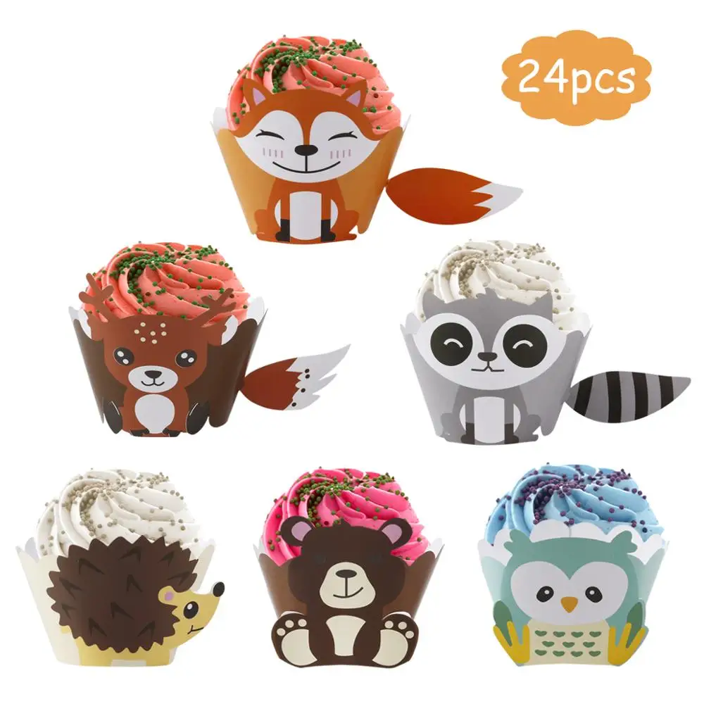 QIFU zebra Animal Cupcake Wrappers Cup Cake Paper Jungle Theme Birthday Party Decor Kids Cake Decorating Supplies Baby Shower