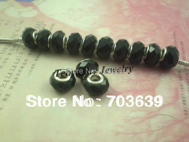 

Fashion Black Faceted Glass Beads For European Bracelet Making Free Shipping 100pcs/Lot