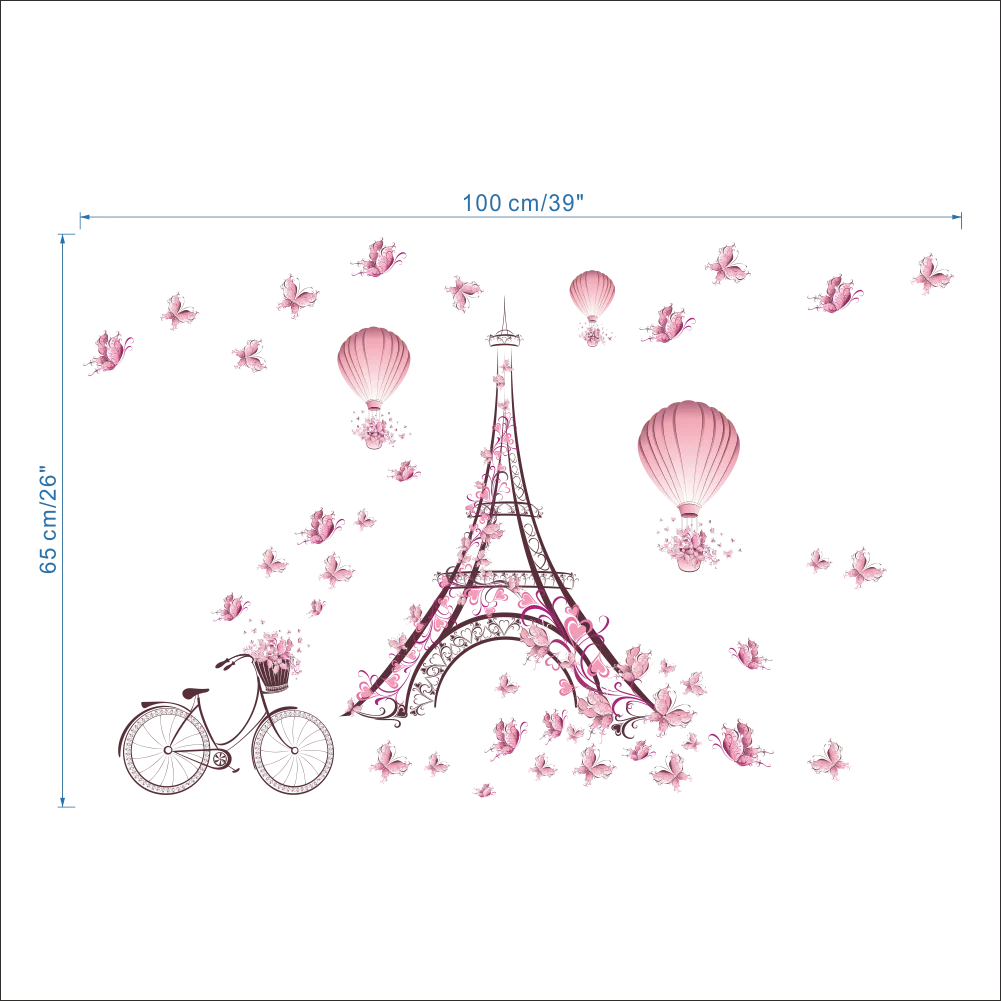 Romantyczny gorący balon dmuchany wieża paryska naklejki ścienne dla dziewczynek dekoracje do wnętrz do sypialni Diy Kids Room rowerowe naklejki