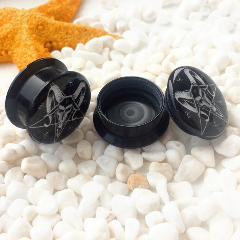 2pcs Sheepshead Acrylic Ear Plugs Tunnels Screw Ear Gauge Expander Stretcher Lobe Piercing Oreja Body Jewelry Baphomet Pentagram