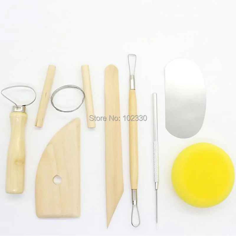 100sets 8pcs/set Pottery Tools Set Pottery Ceramics Molding Clay Tools Stainless Steel Wood Sponge Tool