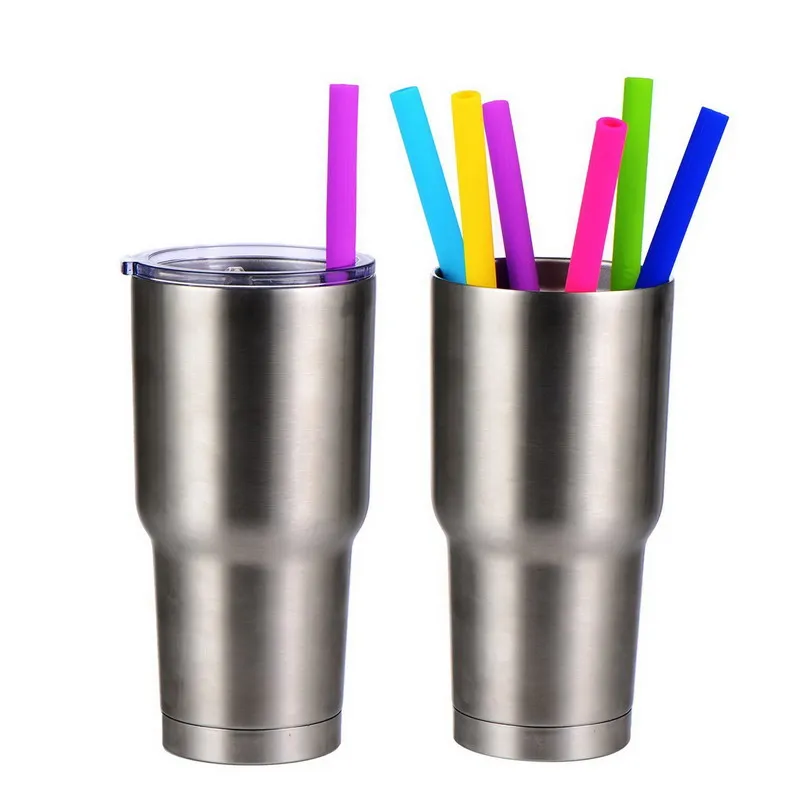 25CM/9.8 inch Food Grade Reusable silicone straw Heat Resistant Straws for 30ozTumbler Yeti cup Milkshakes Bar Drinks straw