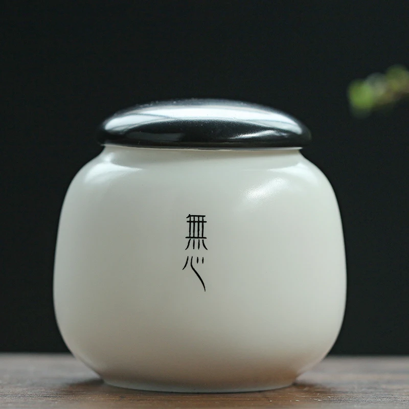

Simple Whit Tea Storage Box Tea Cans With Black Lid Ceramic Candy Jar 6.5*6.5cm Food Container For Kitchen Spices Storage Box
