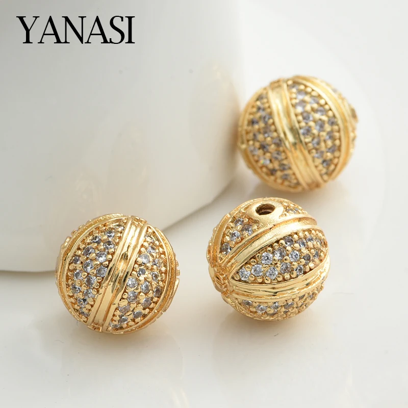 Newest 10mm Ball Beads For Jewelry Making DIY Accessories Findings Copper AAA CZ Rhinestone Handmade Man Woman Bracelet