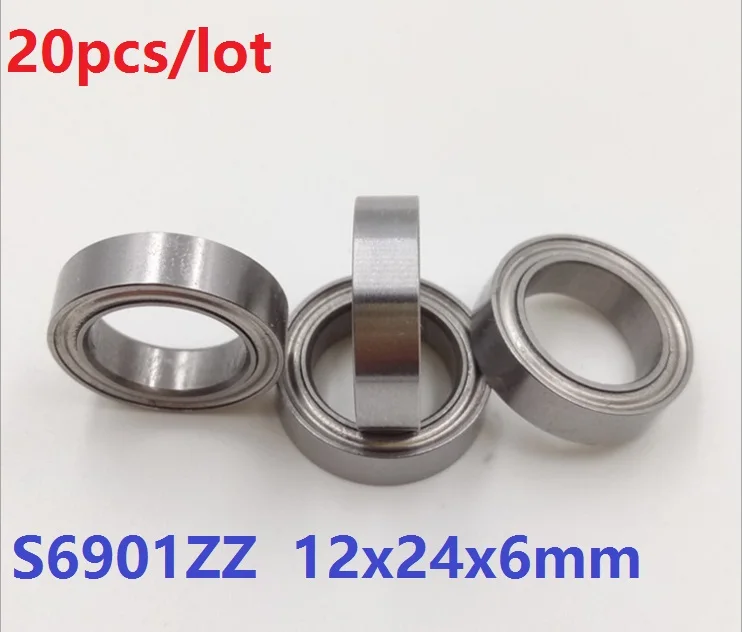 20pcs/lot ABEC-5 S6901ZZ S6901 ZZ ball bearing 12x24x6 mm Stainless Steel Deep Groove Ball Bearing 12*24*6