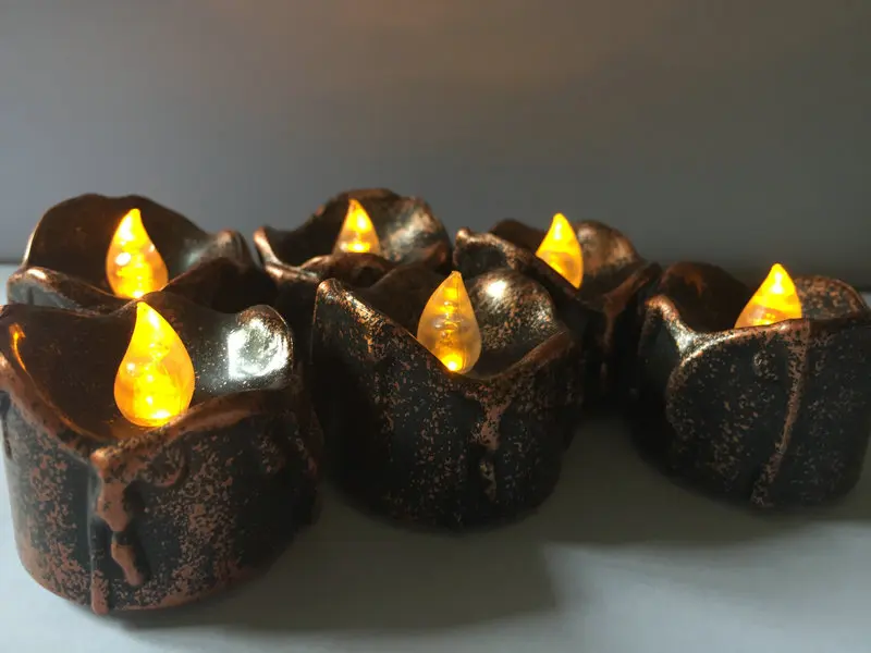 

24pcs Flickering LED Tea Light Candle dipped Wax Battery Operate Brown Votive tealight Wedding Xmas Home Party table decor-Amber