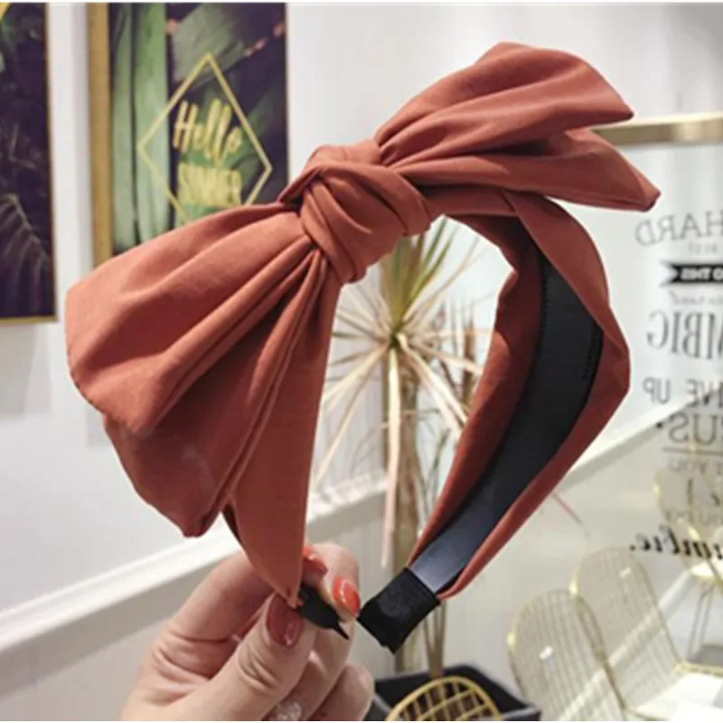 Black Big Bowknot Headband Women Double Layers Bow Knotted Hairband Toothed Not Slip Solid Color Fabric Head Band Adults