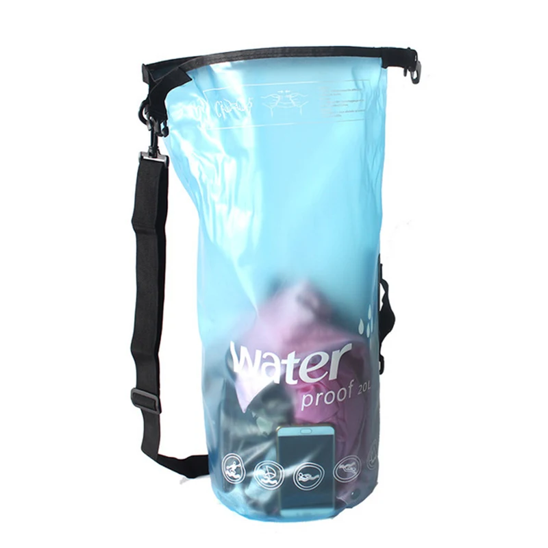 PVC Drifting Waterproof Bag Outdoor Swimming Backpack Bouy Survial Bags Travel Foldable Drybag One Shoulder Translucent 10L 20L