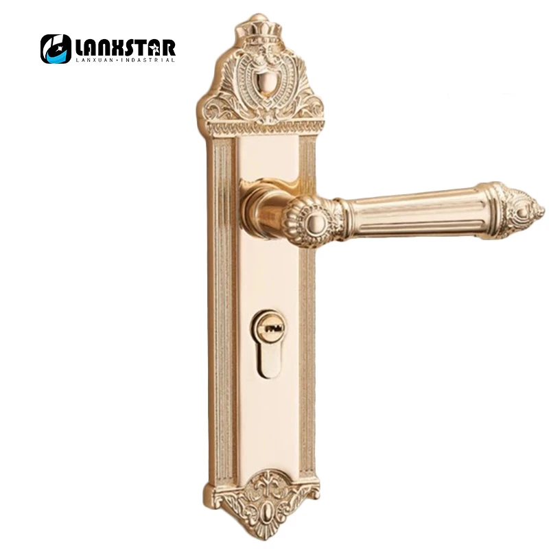 

Luxury Crown Head European Style Gold Color Door Lock Indoor Handle Lock Silent Lockset Double Lock Tongues Solid Wood Door-lock