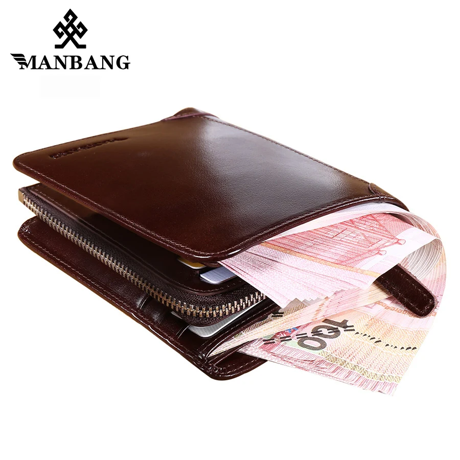 ManBang Time-limited Short Solid  Hot High Quality Genuine Leather Wallet Men Wallets Organizer Purse Billfold Coin Pocket