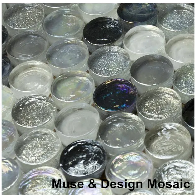 Penny Round Black White Iridescent Glass Mosaic Tiles, Kitchen Backsplash Living Room Bathroom Wall Floor Tile