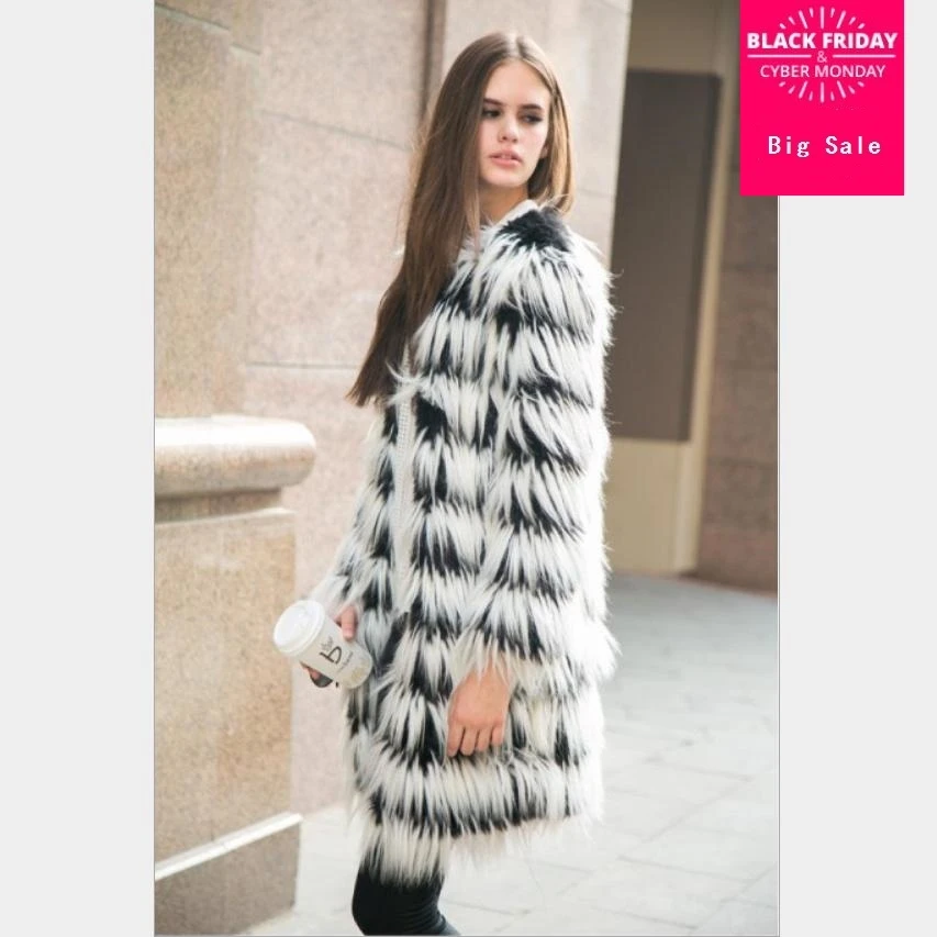 Winter women's jacket faux fur coat long sleeve fur stitching warm jacket parka female slim casual imitation fur outwear L1506