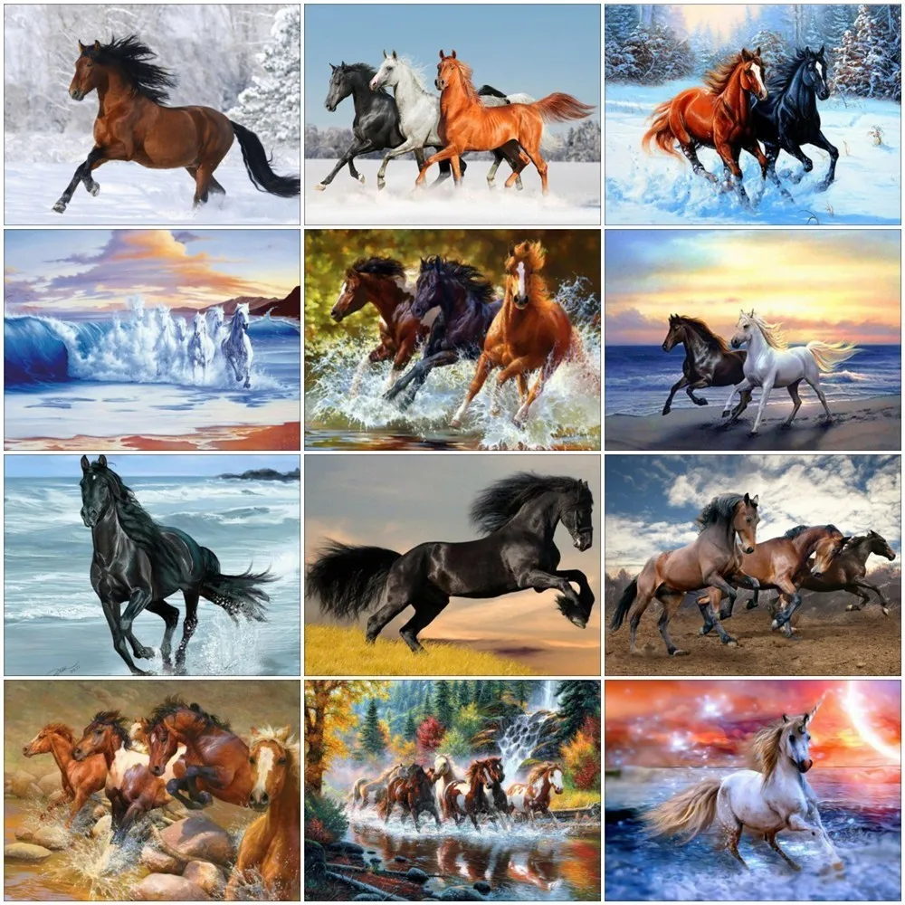 

Diamond Painting Horse Full round Diamond Embroidery Animals Picture 5D Diy Mosaic Rhinestone Pictures Home Decoration WG835