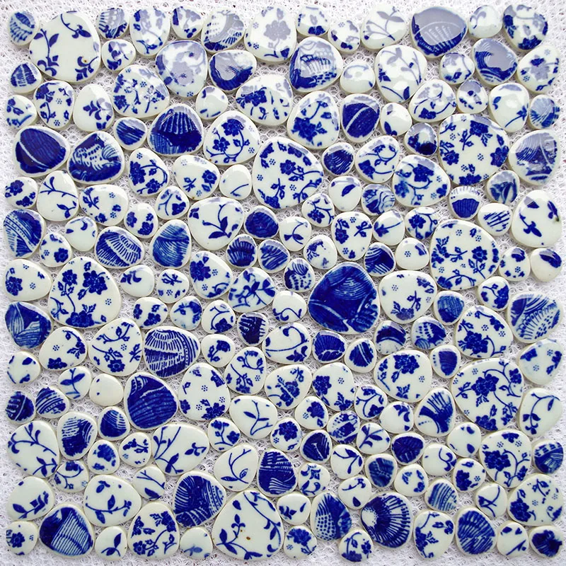 

Blue and white porcelain pebble mosaic tile kitchen backsplash tile bathroom swimming pool wall paper garden saloon floor tile