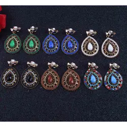 New Party 6 color Bijoux Bohemia Statement Crystal  Clip on Earrings Without Piercing Boho Turkish Vintage Ethnic Jewelry