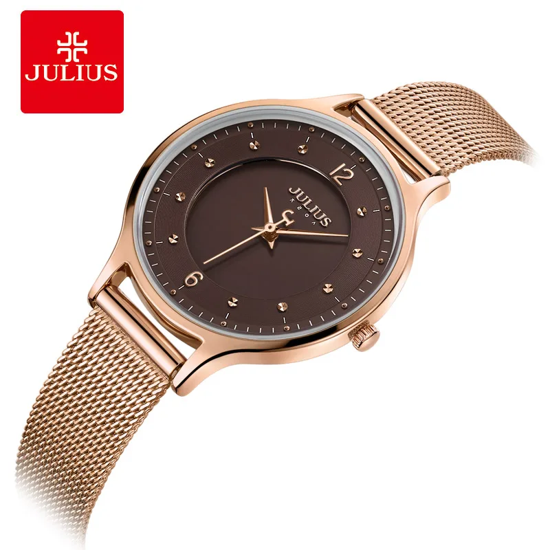 Julius Watch For Women Ultra-thin 6.5mm Women\'s Stainless Steel Band Luxury Gift Watch Dual-Layer Dial Fashion Montre JA-1060