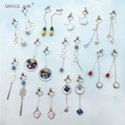 GRACE JUN High Quality Clip on Earrings No Pierced for Women Party Wedding Fashion Long Tassel Geometric Clip Earrings Wholesale