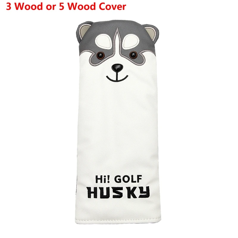 Lovely Husky Golf Driver Head Cover Cartoon Animal #1 #3 #5 #7 Woods PU Leather HeadCover Dustproof Covers