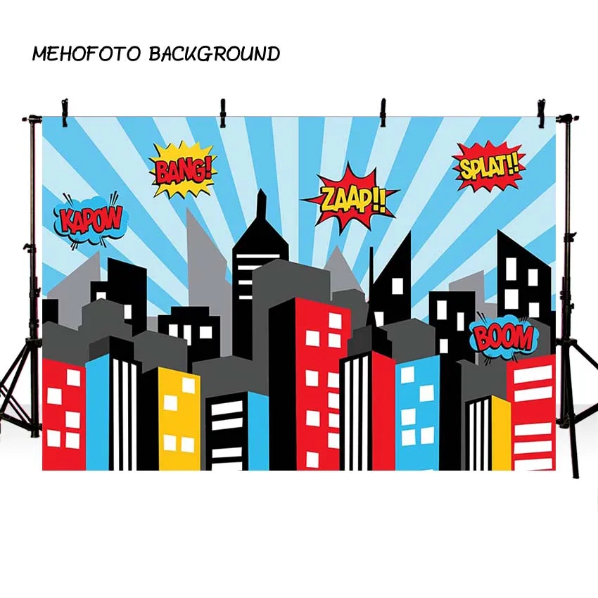 Mehofond Photography Backdrops Superhero Birthday Party Supergirl City Sky Building Baby Shower Photobooth Photocall Background