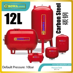 12L carbon steel Horizontal pressure tank is great for air source or water source heat pump water heater / air conditioner