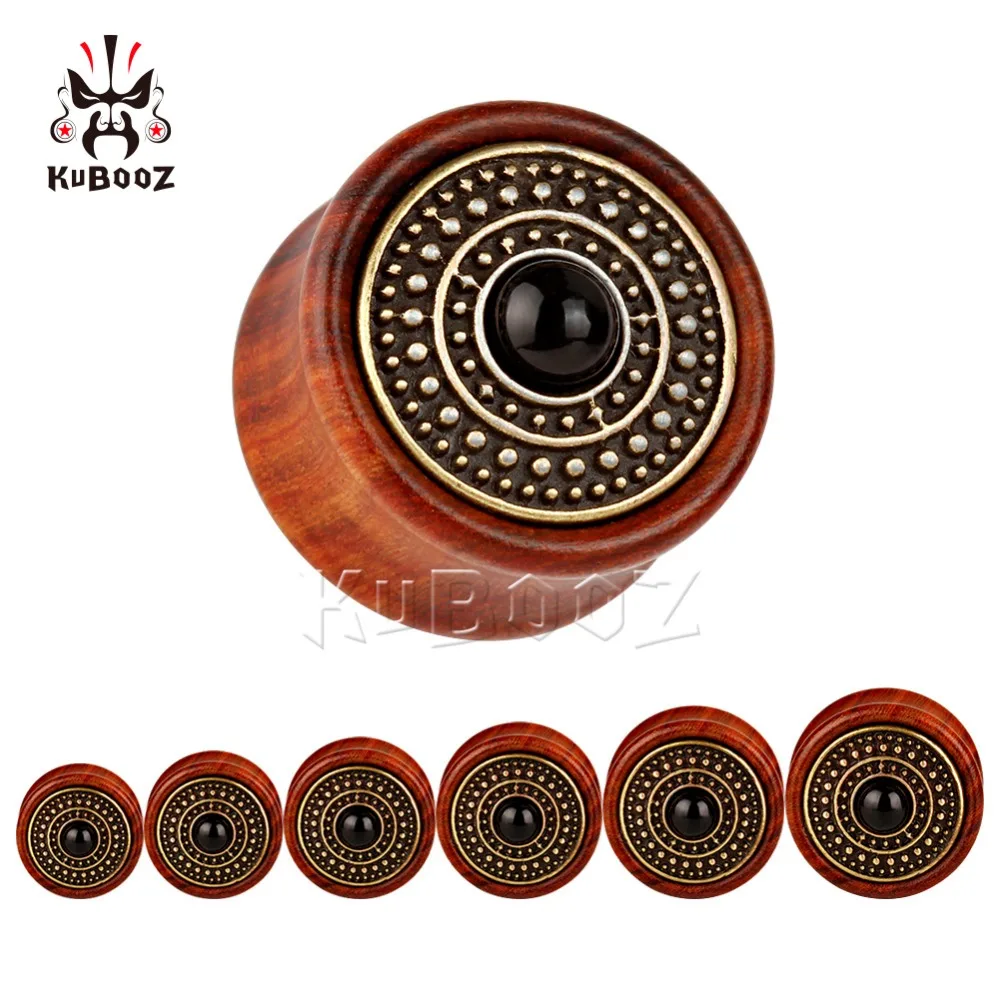 

Wholesale Price Wood Red Sandalwood With Bronze Coin Ear Piercing Plug Body Jewelry Tunnels Gauges Earrings Expanders 54PCS