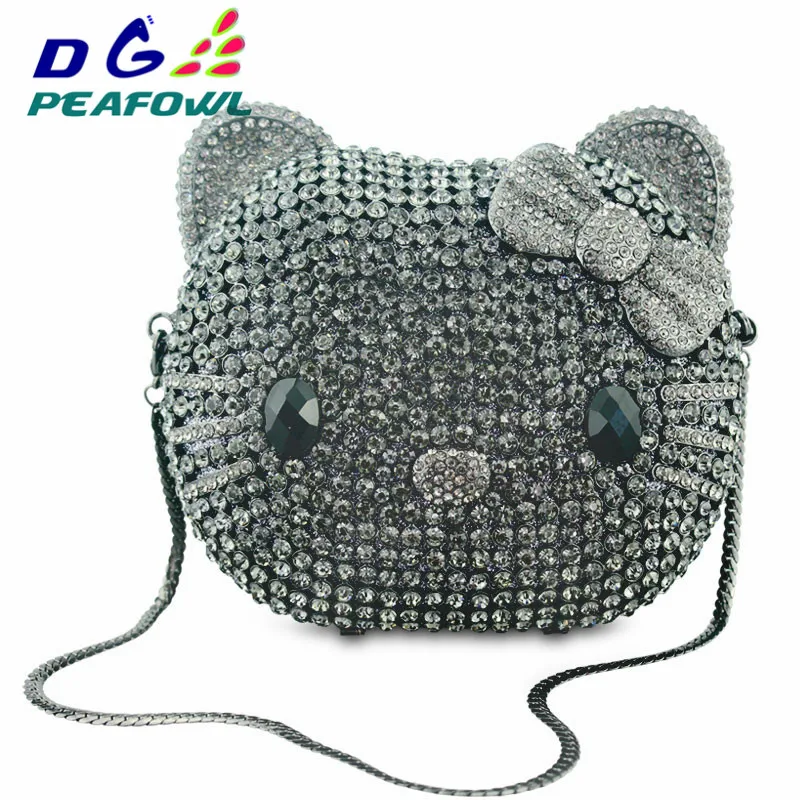 Cartoon Cat Face evening bag cartoon girl Handbags animal crystal Clutch bag diamond party Purse ladies prom Shoulder bag