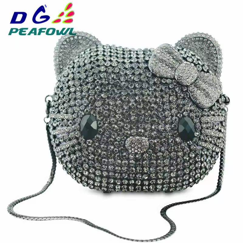 Cartoon Cat Face evening bag cartoon girl Handbags animal crystal Clutch bag diamond party Purse ladies prom Shoulder bag - AliExpress