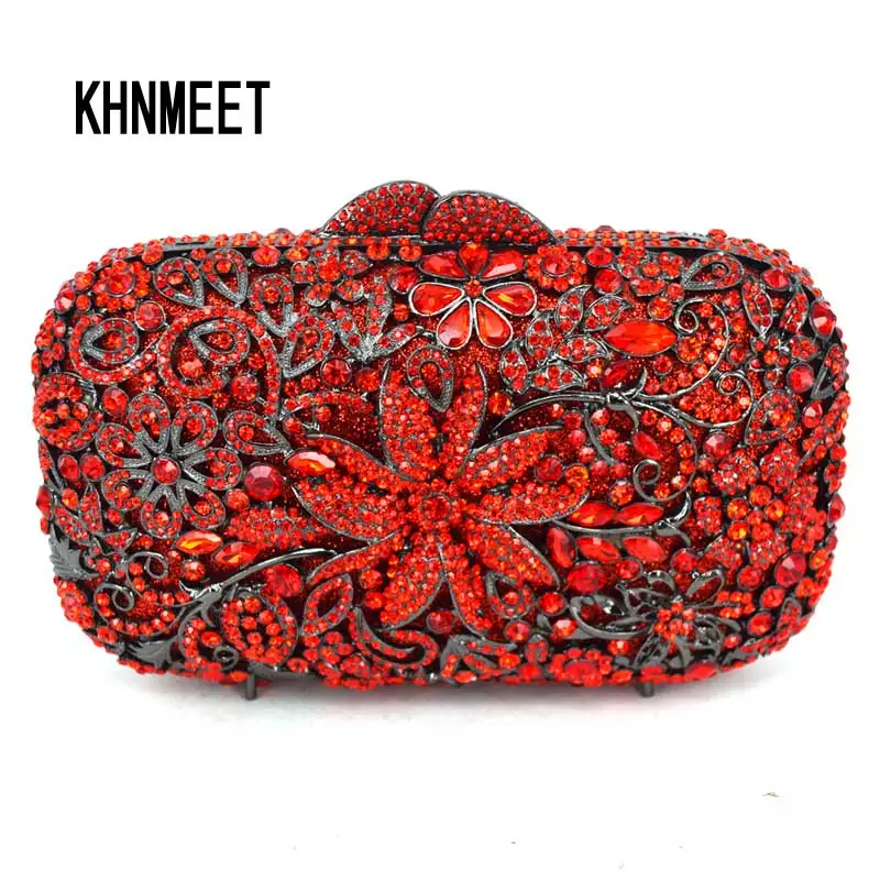 

KHNMEET Newest Flower Crystal Evening Clutches Bag Wedding Party Prom banquet Clutch Bag Purse pochette for soiree Handbag SC524