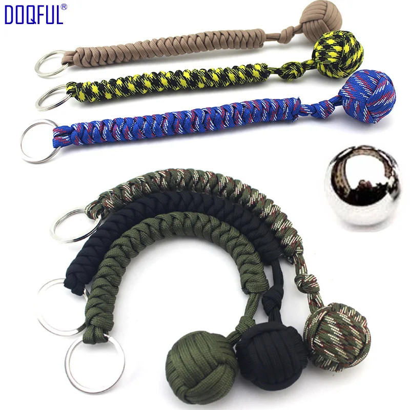 Handmade EDC Steel Ball Paracord Keychain Parachute Outdoor Self Defense Umbrella Rope Key Chain Ring Climbing Camping Survival