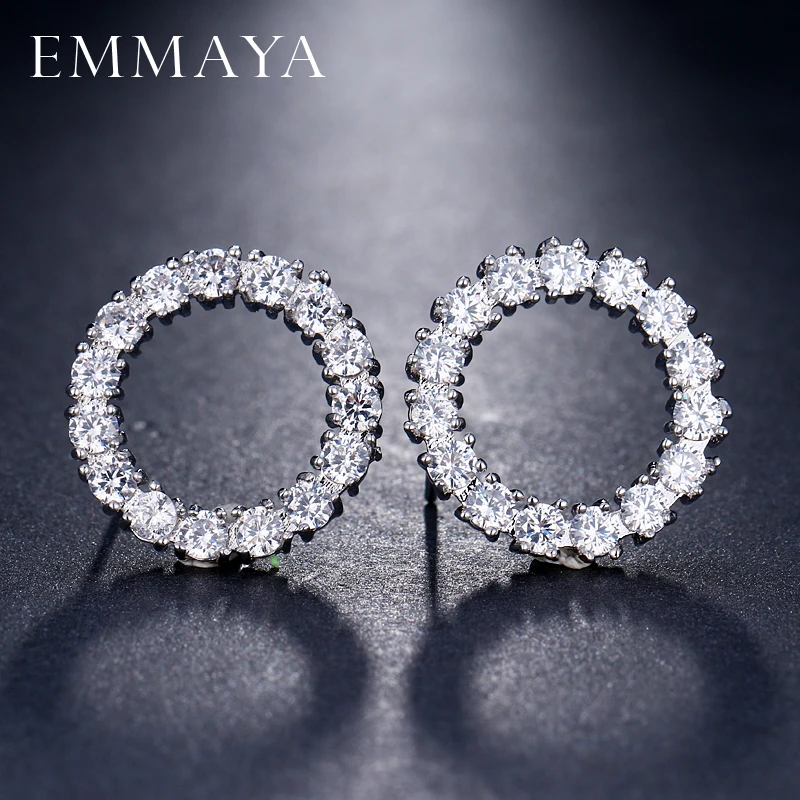 EMMAYA Elegant Design Cubic Zirconia Pave Setting Silver Color Women Party Big Round Green Crystal Stud Earrings