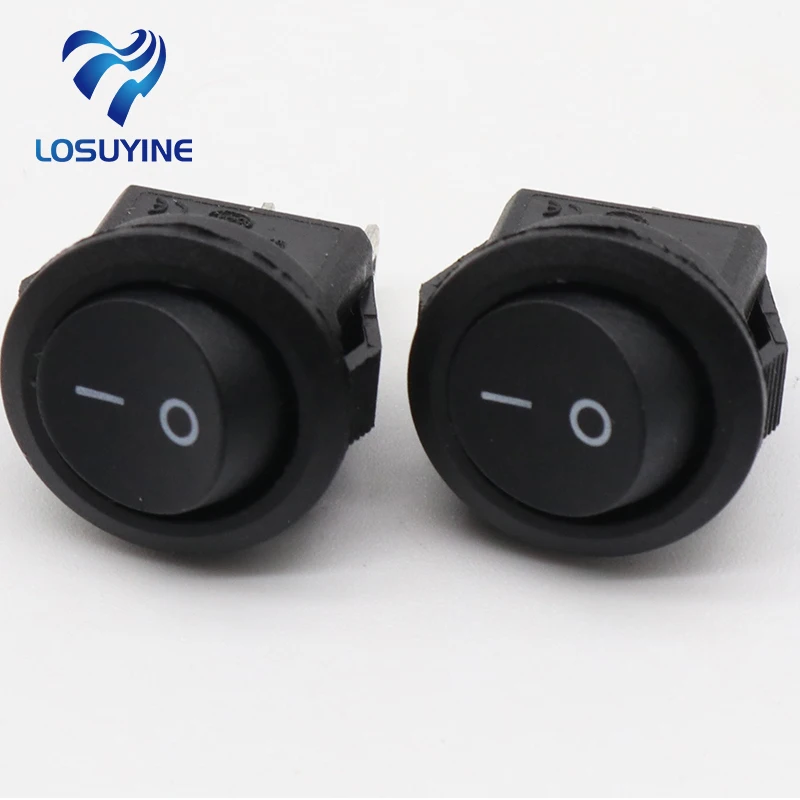 5* Small Round Black 2-Pin 2-Files 3A/250V 6A/125V Rocker Switch Seesaw Power Switch