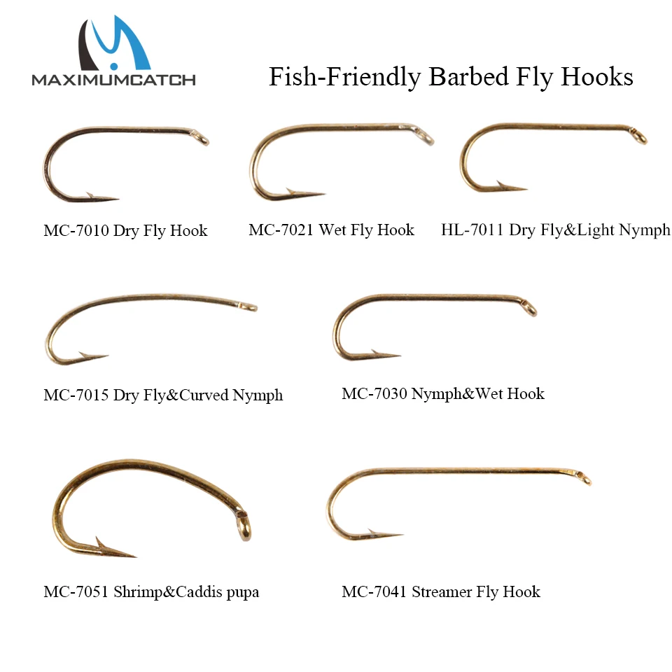 Maximumcatch 100pc 4#-22# Fish-Friendly Barbed Fly Hooks Dry&Wet&Nymph&Shrimp Caddis Pupa Streamer Fly Fishing Hook