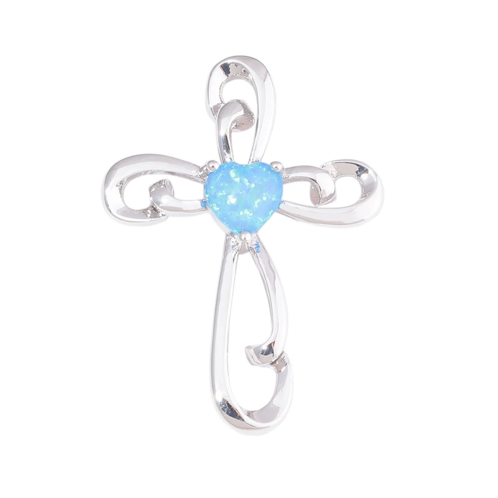 

CiNily Created Blue & White Fire Opal Cross Silver Plated Wholesalel Hot Sell for Women Jewelry Gift Pendant 1 3/4'' OD7048-49