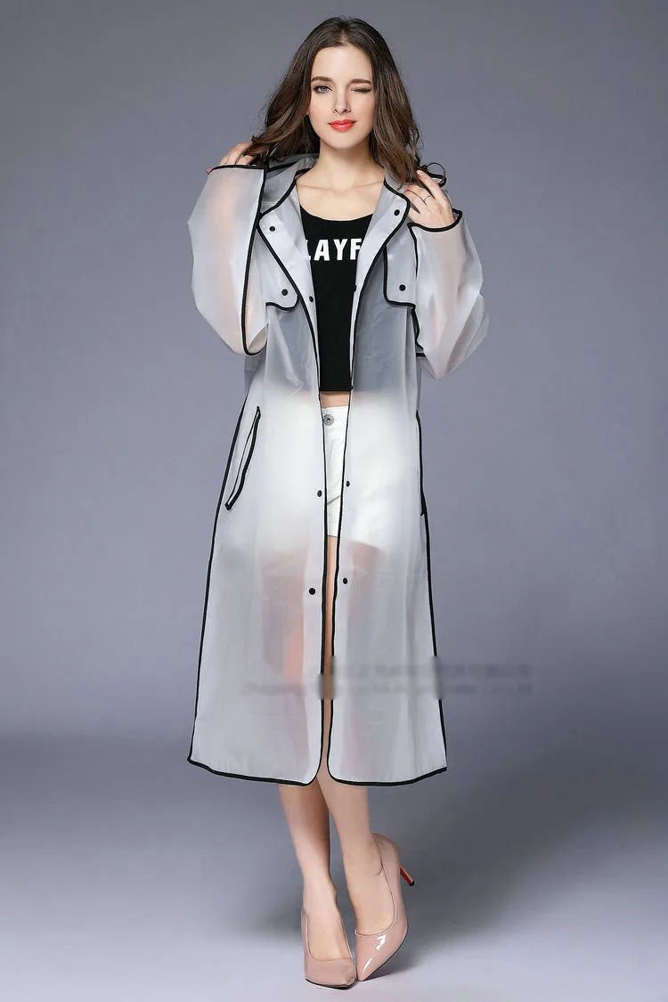 New Fashion EVA Women Poncho With Hat Ladies Waterproof Long Translucent Raincoat Adults Rain Coat