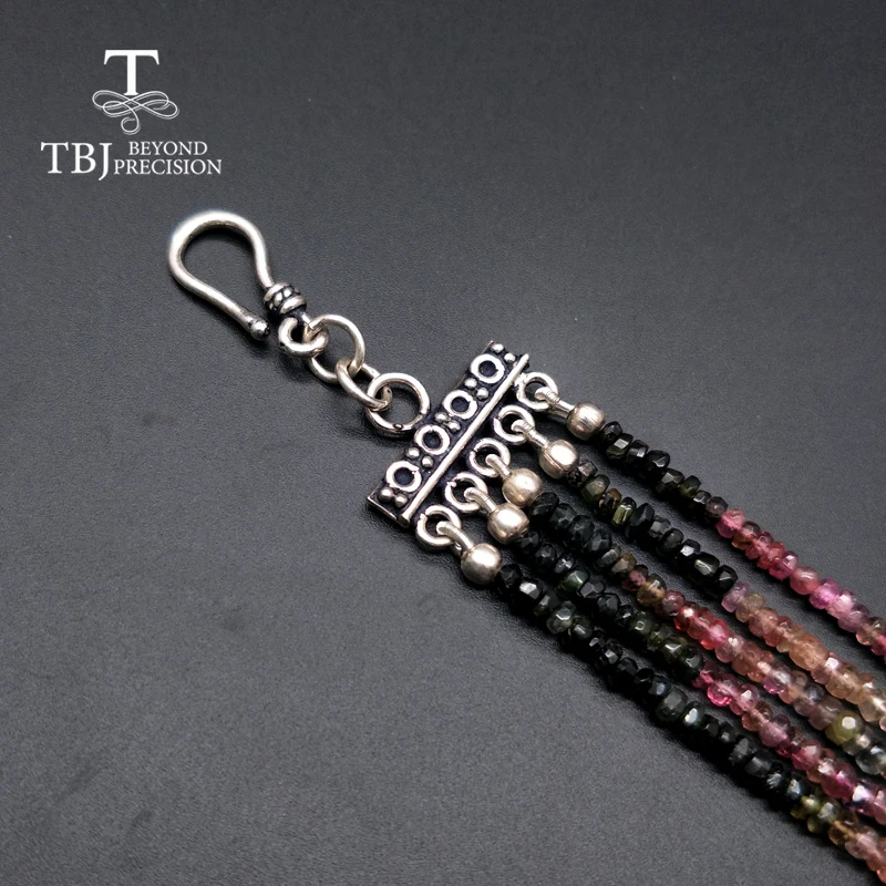 TBJ ,100% Natural fancy color tourmaline gemstone bead necklace with 925 silver clasp,luxury big size \