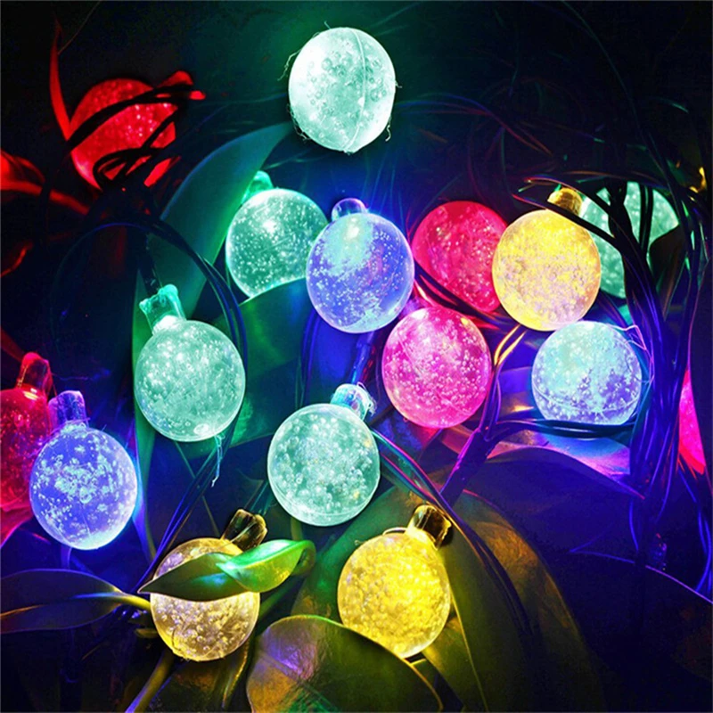 Guirxiété solaire à 50 LED en forme de boule de cristal, imperméable, lumière dégradée, luminaire décoratif d'extérieur, idéal pour un jardin, Noël ou un mariage, 10m, nouveauté