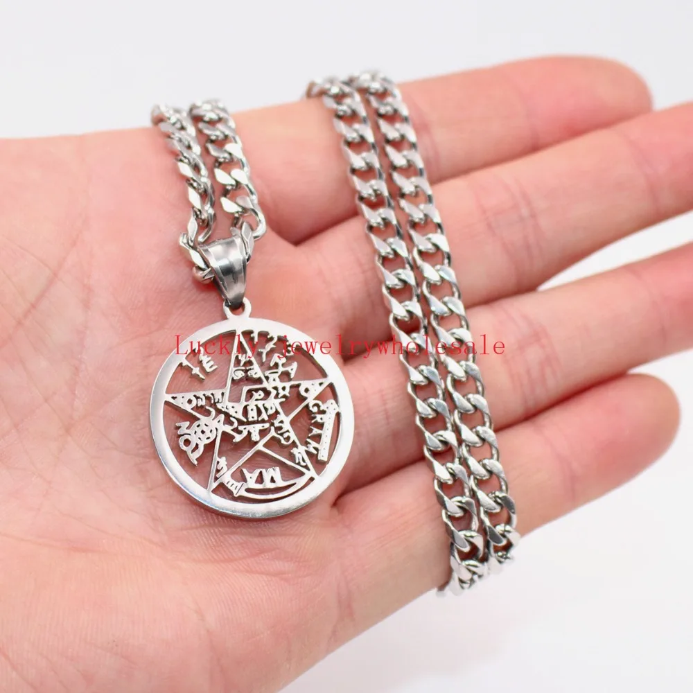 

Stainless Steel religious satanic worship pentagram Pendant necklace Curb Chain 5mm 24''