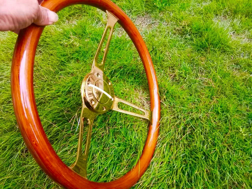 universal high quality 380mm /15inch/38cm  Wooden Phoebe Electroplating racing car steering wheel with horn golden color