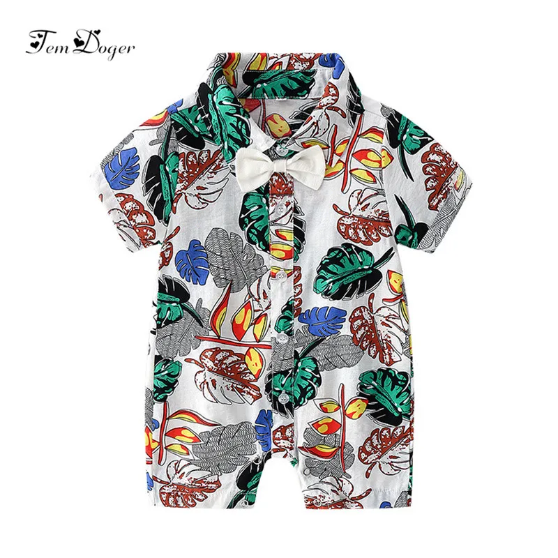 Tem Doger Summer Floral Baby Romper Newborn Boys Gentleman Tie Jumpsuit Infant Cowboy Playsuit Clothes Bebes Boy Fashion Costume