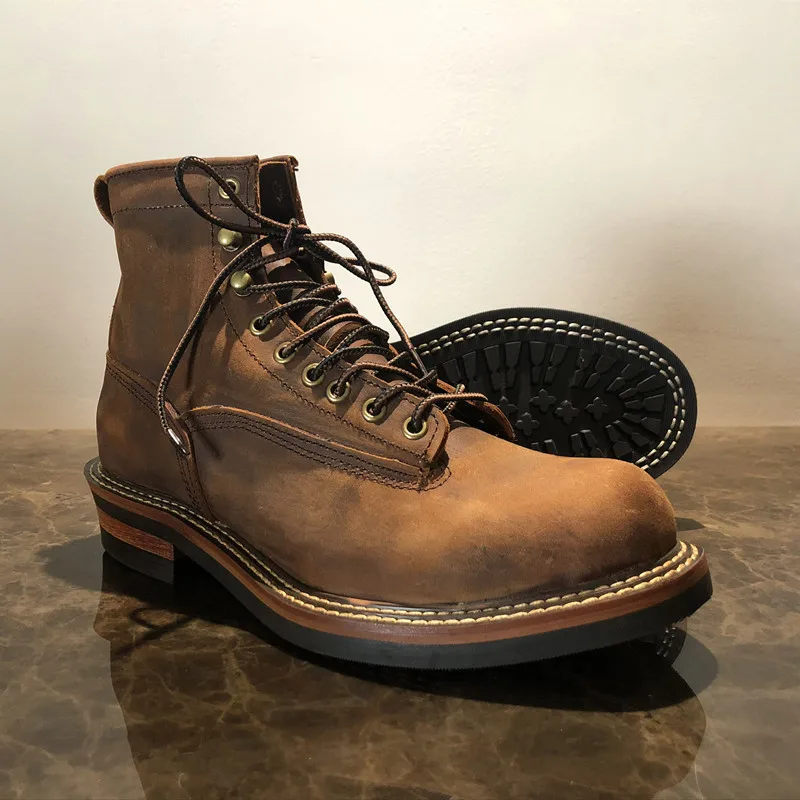 Bota de plataforma de couro genuíno para homens e mulheres, laço vintage artesanal, anel preto vermelho, vestido casual, trabalho, botas de motocicleta, nova