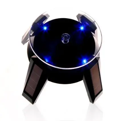 360 Degree Black Solar Turntable Rotating Jewelry Watch Phone Ring Display Stand / LED light 5 pieces free shipping