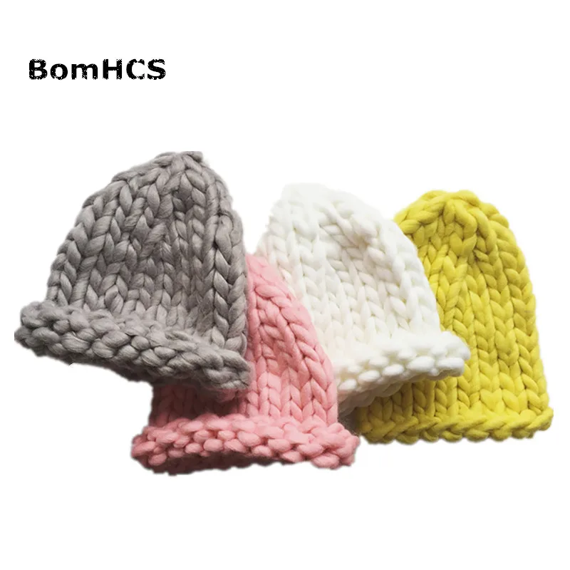 BomHCS Simple Solid Color Coarse Yarn Beanie Baby's Winter Warm Handmade Knitted Hat for Kids Ages 3-10