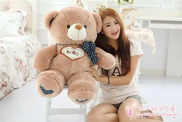 large 90cm brown bear love hello bowtie teddy bear plush toy throw pillow ,birthday gift h939