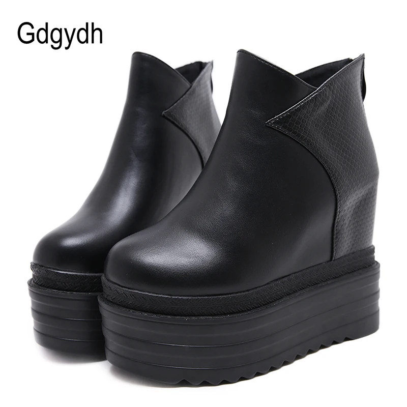 

Gdgydh Female Platform Wedges Boots Black Autumn Ankle Boots For Women High Heels Ladies Leather Shoes Back Zipper High Quality