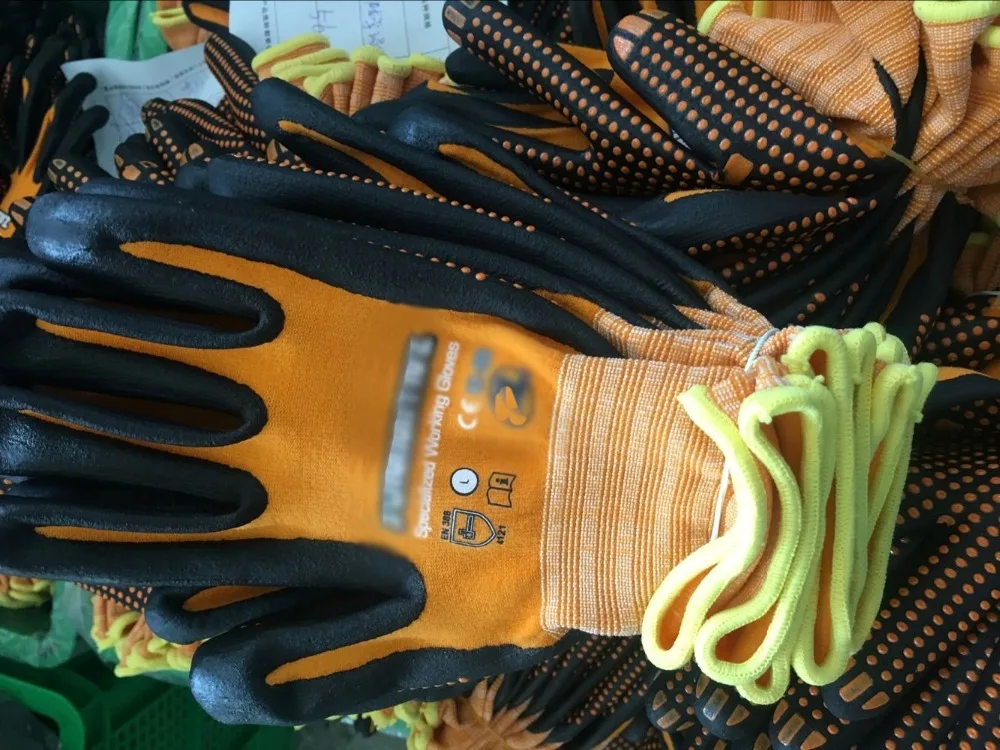 High Flex Gardening Work Gloves 3 Pairs Orange Nylon Wrapped Spandex Micro Foam Nitrile Dots Maxi  Safety Super Grip